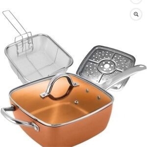 NIB Copper Chef Deep Frying Pan Four Piece Set